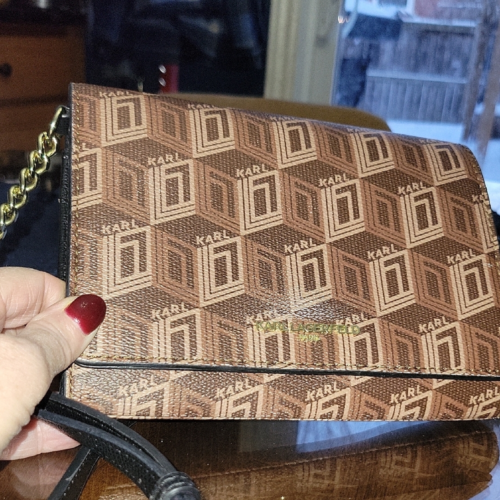 Karl Lagerfeld Geometric Brown Womens Crossbody Handbag